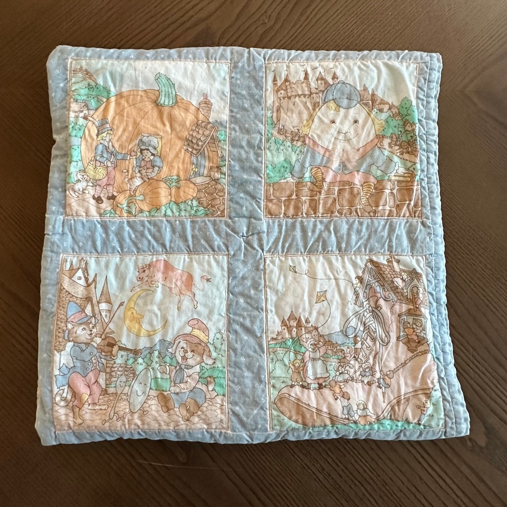 Vintage Nursery Rhyme Baby Quilt Pastel Storybook Humpty‎ Dumpty Blanket 42x32